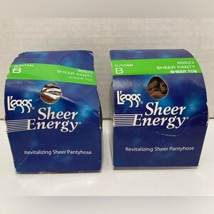2 L'eggs Sheer Energy Pantyhose Suntan Sheer Toe. Size B. NIP